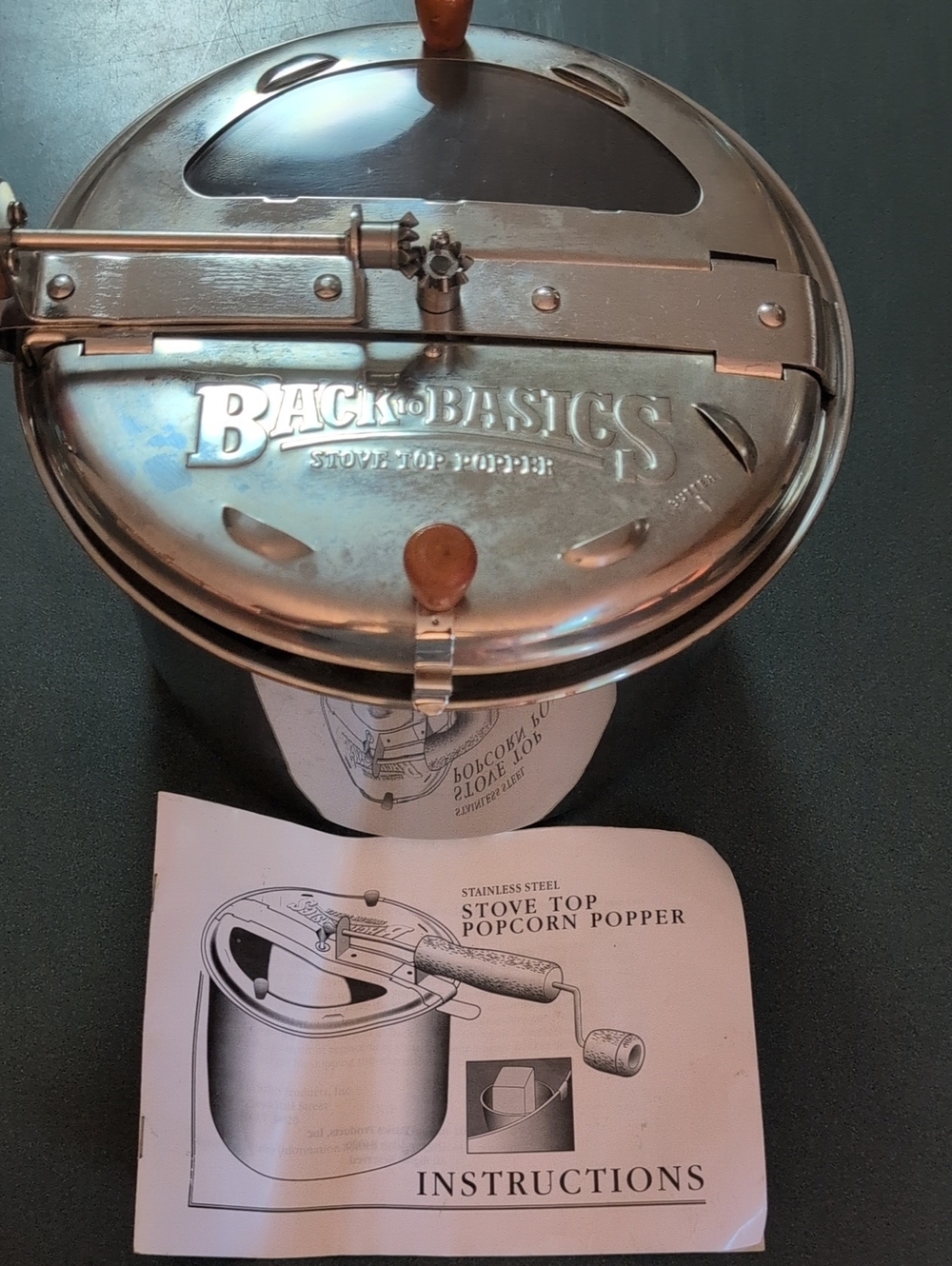 Stainless Steel Stove-Top Popcorn Popper - Silver with Wooden Handle